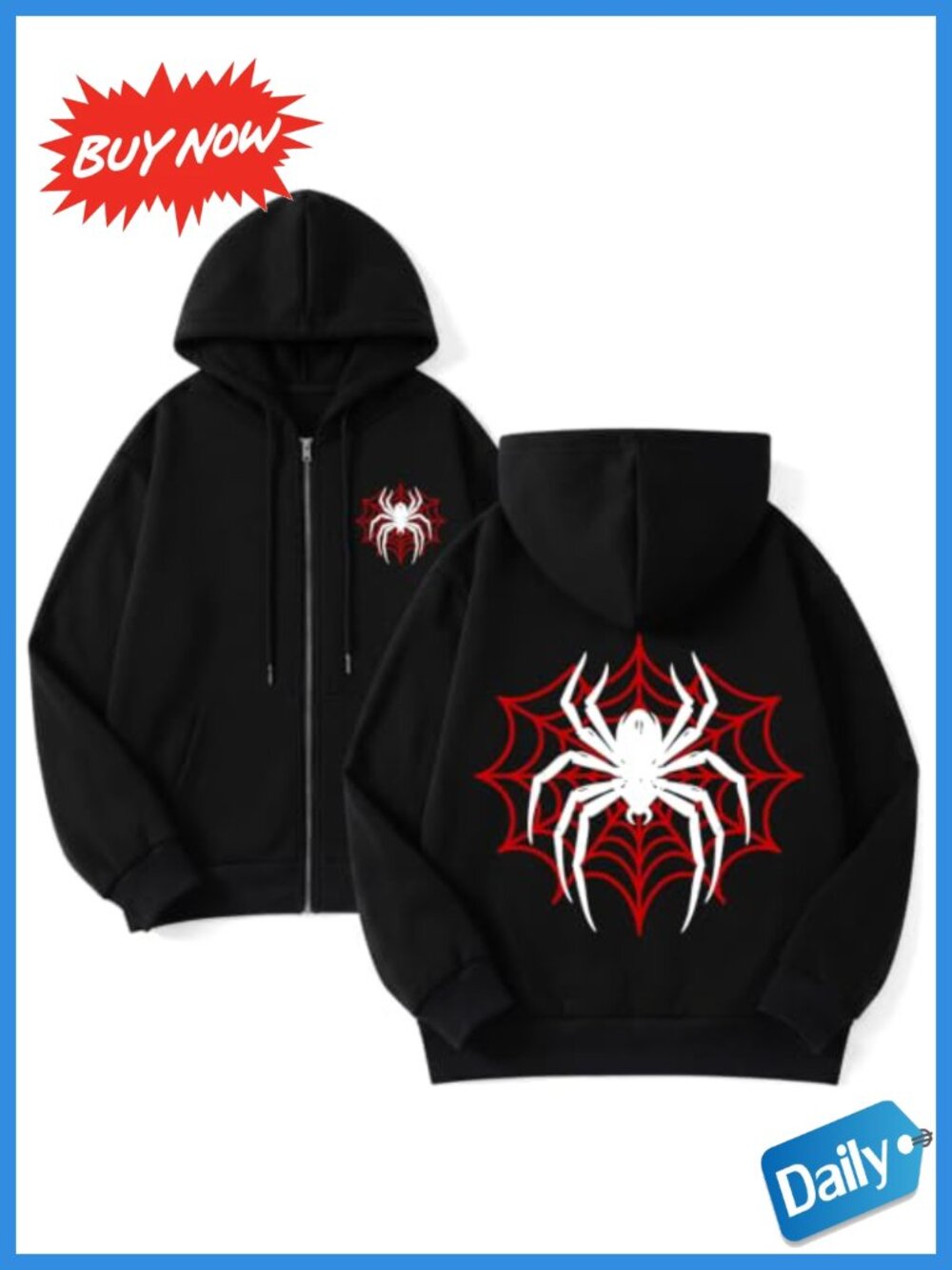 Spider Graphic Zip Up Hoodie Women Y2K Gothic Streetwear Polyester